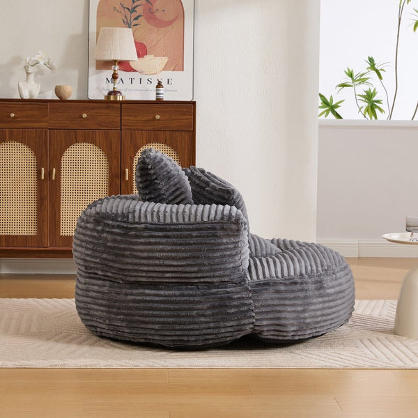 English Elm Bean Bag Sofa Oversized Corduroy Floor Lounge Chair with Armrests Pillows Foam Fill Dark Gray W395P426814