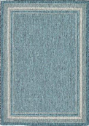Unique Loom Outdoor Border Soft Border Machine Made Border Rug Teal, Ivory/Gray 8' 0" x 11' 4"