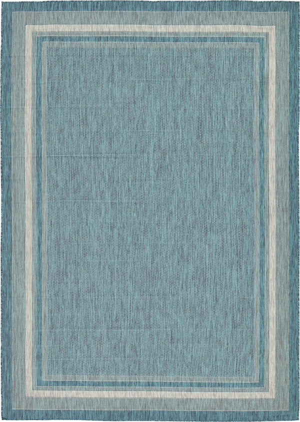 Unique Loom Outdoor Border Soft Border Machine Made Border Rug Teal, Ivory/Gray 8' 0" x 11' 4"