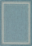 Unique Loom Outdoor Border Soft Border Machine Made Border Rug Teal, Ivory/Gray 8' 0" x 11' 4"