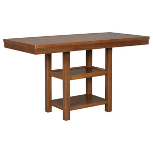 English Elm U_style Rubberwood Farmhouse Bar Table Set Expandable Crossback Chairs Bench Seating Brown WY000534AAD