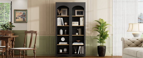 English Elm On-Trend Free Standing 5 Tier Bookshelves Set Of 2 - Rustic Two-Tone Storage Cabinet For Any Room N721P245734B