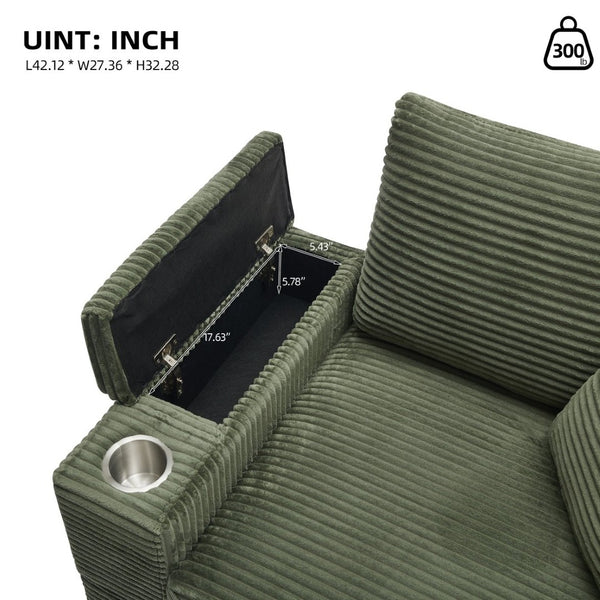 English Elm Corduroy Chaise Lounge Sofa With Movable Ottoman, Cupholders, Storage & Detachable Cushions W2120S00005-GIGA