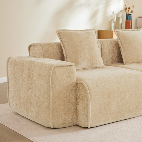 English Elm Streamlined Modular U-shape Sectional Velvet Sofa with Cloud Comfort and Movable Ottomans Light Camel W3041S00356