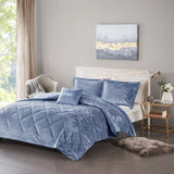 Intelligent Design Felicia Glam/Luxury Velvet Comforter Set with Throw Pillow ID10-2157 Blue