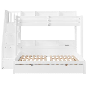 English Elm Twin Over Full Bunk Bed with Stair Drawers Shelves Led Lighting and Usb Port White N7090005013K
