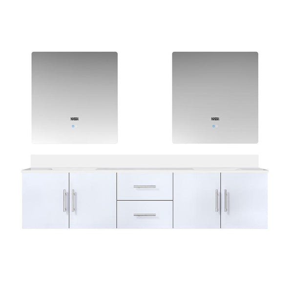 English Elm Glossy White Double Bath Vanity 80in W x 22in D with White Quartz Top, Soft-Close Storage & 30in LED Mirrors B2731S00885