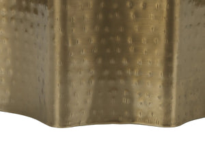 English Elm Accent Table - Modern Gold Drum Design, Handcrafted Scalloped Texture, Perfect For Living Room & Bedroom B2710P219442