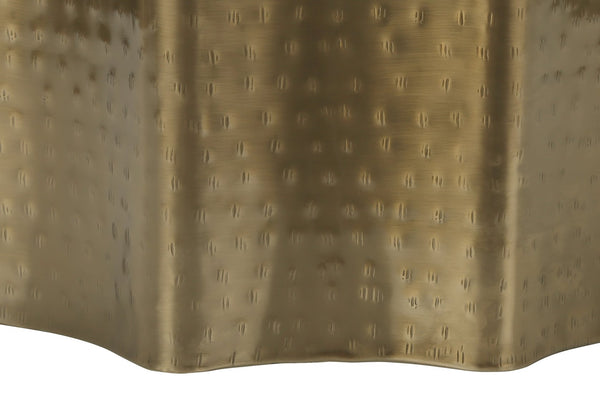 English Elm Accent Table - Modern Gold Drum Design, Handcrafted Scalloped Texture, Perfect For Living Room & Bedroom B2710P219442