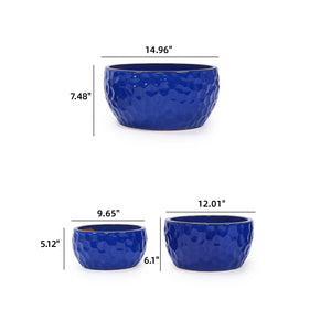 English Elm 3 Pieces Ceramic Planter Pot Set - Artisan Antique Blue Flowerpots For Indoor And Outdoor Spaces W3273P321523