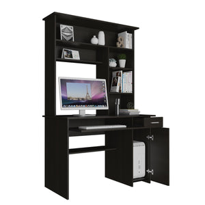 English Elm Compu 180 Hutch Desk With Shelves, Drawer & Keyboard Tray - Stylish Black Design For Small Spaces B200S00006