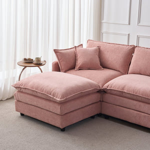 English Elm 105" L-shaped Chenille Sectional with Ottoman Pocket Spring Living Room Sofa Pink W1097S00232