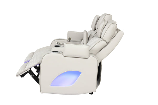 English Elm Fortuner Luxurious 2PC Living Room Recliner Set with Power Massage, LED Lighting, Bluetooth Audio, USB Charging Beige B009S01801