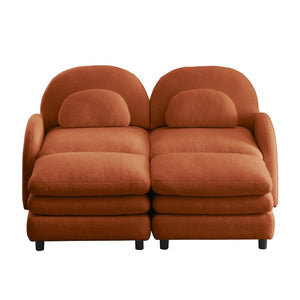 English Elm Teddy Fleece Modular Cloud Sofa with Curved Silhouette Ottomans and Lumbar Pillows Orange W5656S00094