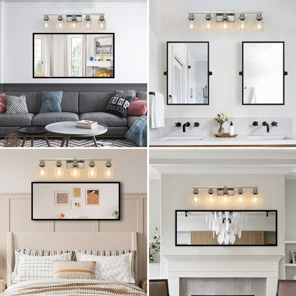 English Elm 31" Modern 5-Light Bathroom Vanity Fixture - Brushed Nickel With Glass Shades For Stylish Lighting W2312P374796