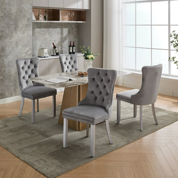 English Elm A&a Furniture Nikki Velvet Wingback Dining Chair Set with Nailhead Trim Solid Wood W1143P179490