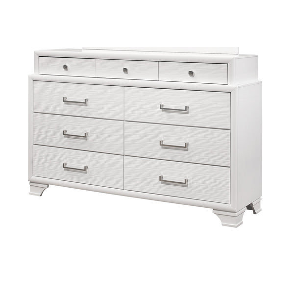 English Elm CIVIC Solid Wood Chest with Felt-Lined Top Drawers, French Dovetail Construction, Elevated Feet Design White 61.22 L x 19.49 W x 37.99 H B201P215846