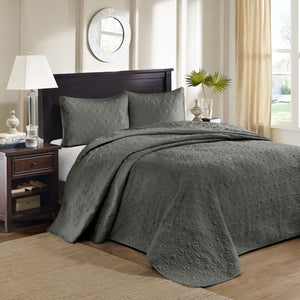 JLA Home Madison Park - 3 Reversible Bedspread Set with Quilted Stitch Texture, Prewashed Cotton Fill, Antimicrobial Freshness and Oversized Drape Dark Grey MP13-6455