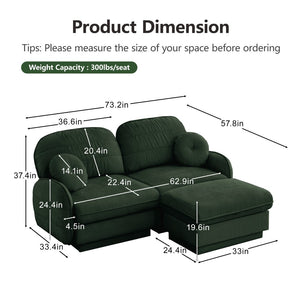 English Elm Chenille Cloud Modular Loveseat with Deep Foam Cushions Quilted Back and Ottoman Green W714S01766