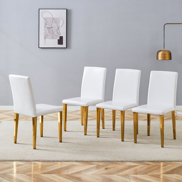 English Elm Set of 4 White Pu Leather Dining Chairs with Black Steel Legs for Modern Interiors W1151P269053
