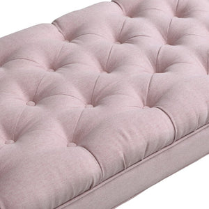 English Elm Button-tufted Upholstered Bench with Oak Legs Diamond Stitching for Bedroom or Entryway Pink N761P304406H