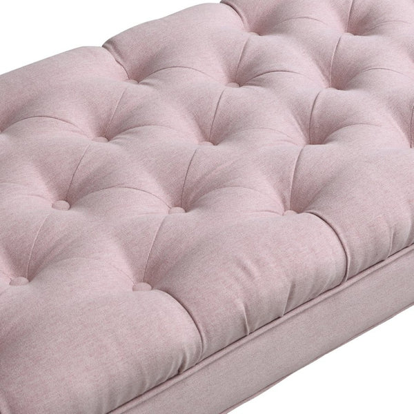 English Elm Button-tufted Upholstered Bench with Oak Legs Diamond Stitching for Bedroom or Entryway Pink N761P304406H