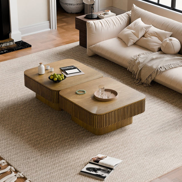 English Elm 31.5'' Square Wood Veneer Flip Top Storage Coffee Table with Slat Detail for Living Rooms Brown W1435P375248