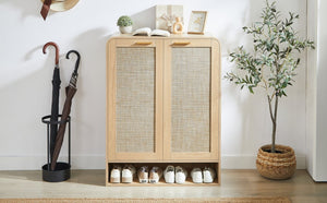English Elm Rattan Door Shoe Cabinet Six Tier Adjustable Shelving Entryway Storage Organizer Oak W1820P399462