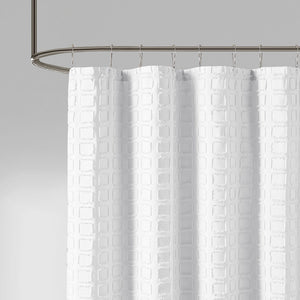 JLA Home Madison Park - Woven Textured Shower Curtain with Clipped Square Weave, Machine Washable, Durable 72x72 Inches White MP70-6707