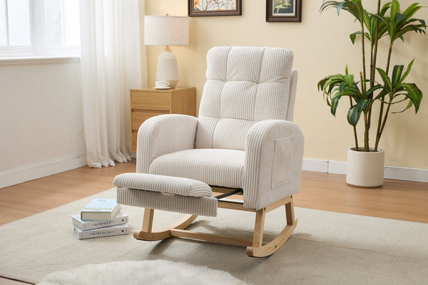 English Elm Modern Accent Rocking Chair - Stylish Nursery Glider With High Back, Solid Wood Legs & Side Pocket W2725P276730