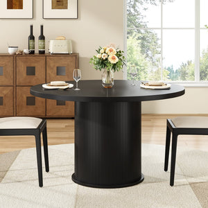 English Elm 43" Round Wood Dining Table with Geometric Metal Base Seats 4 Space Saving Modern T3623P433911