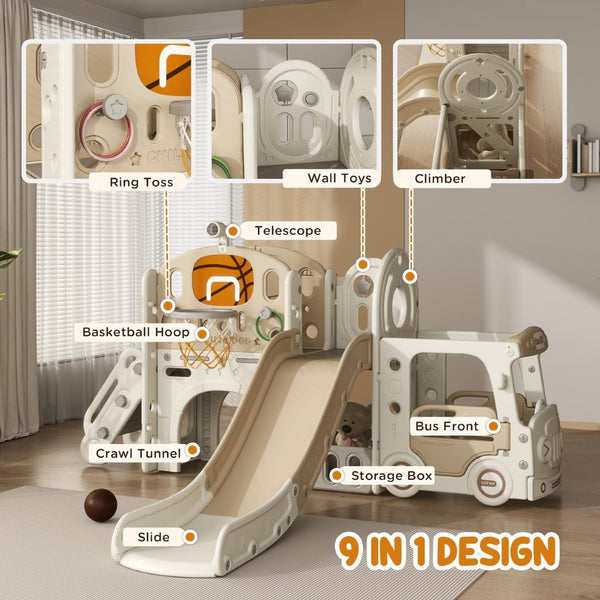 English Elm Qaba 9 in 1 Toddler Activity Climber Indoor Slide Set with Car Theme Play Center W2225P229333