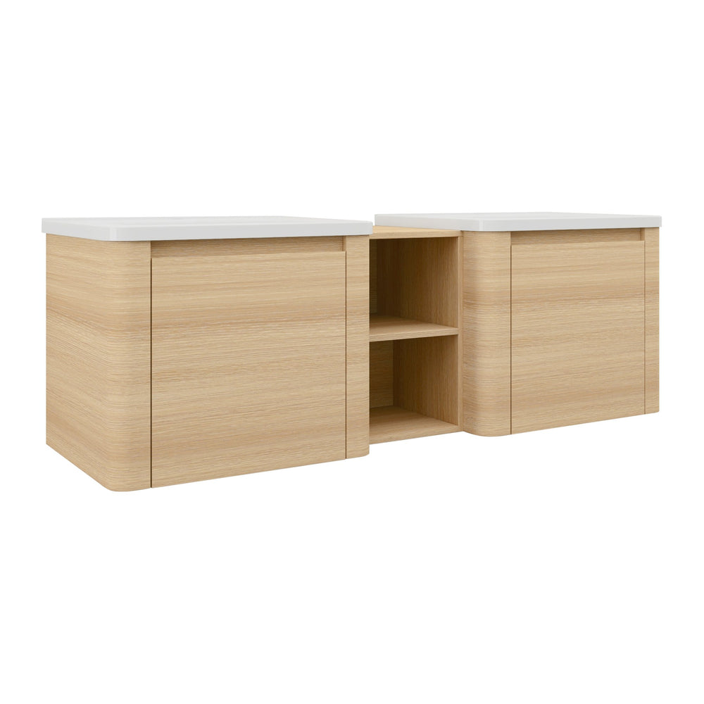 English Elm 60'' Wall-Mounted Bathroom Vanity With Elegant White Sink, Soft-Close Doors & Ample Storage Shelves W999S00483