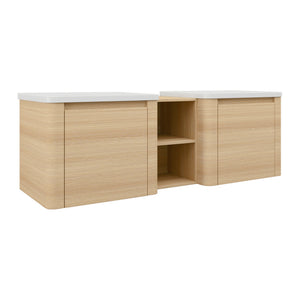 English Elm 60'' Wall-Mounted Bathroom Vanity With Elegant White Sink, Soft-Close Doors & Ample Storage Shelves W999S00483