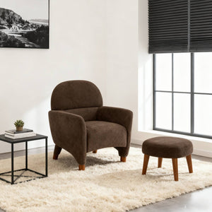 English Elm Modern Upholstered Accent Chair with Ottoman Set for Cozy Reading Nooks and Small Spaces Brown W2085P382559
