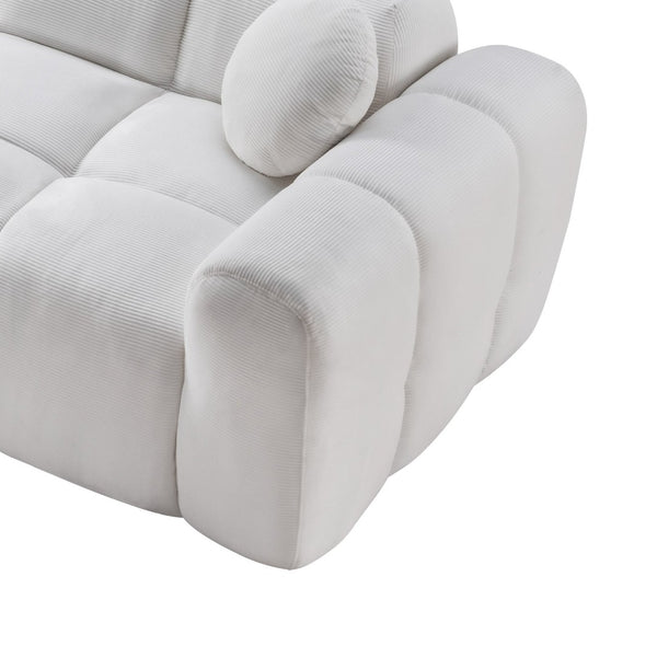 English Elm 98.4" Corduroy Cloud Puff Sofa Vacuum Packed 4-seater Living Room Couch with Pillows White W5515P477281