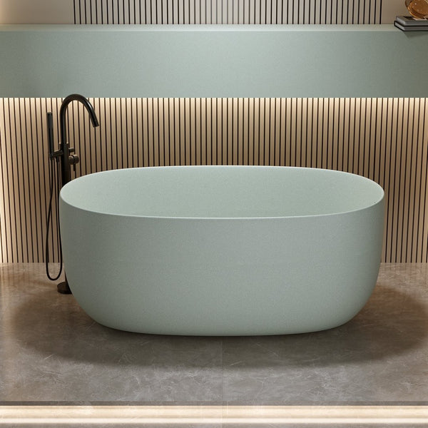English Elm 51'' Freestanding Solid Resin Stone Soaking Tub Spa Ergonomic Matte White Bath Turquoise Green W2753P340358