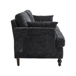 English Elm Modern chenille 2-seater sofa with LED lighting, USB charging, storage pocket, sturdy wood legs Black W395P318548