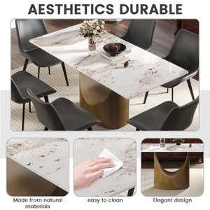 English Elm 63" Modern Rectangular Dining Table With White Sintered Stone Top & Bronze Iron Legs - Seats 6-8! W1535S00553