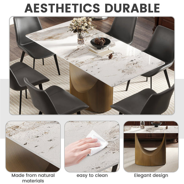 English Elm 63" Modern Rectangular Dining Table With White Sintered Stone Top & Bronze Iron Legs - Seats 6-8! W1535S00553