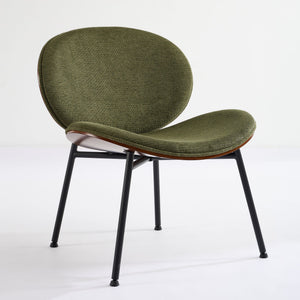 English Elm Mid-Century Shell Chair with Wood Grain Veneer, Curved Wide Seat, Metal-Wood Frame Holds 330+ lbs Green W1143P214256