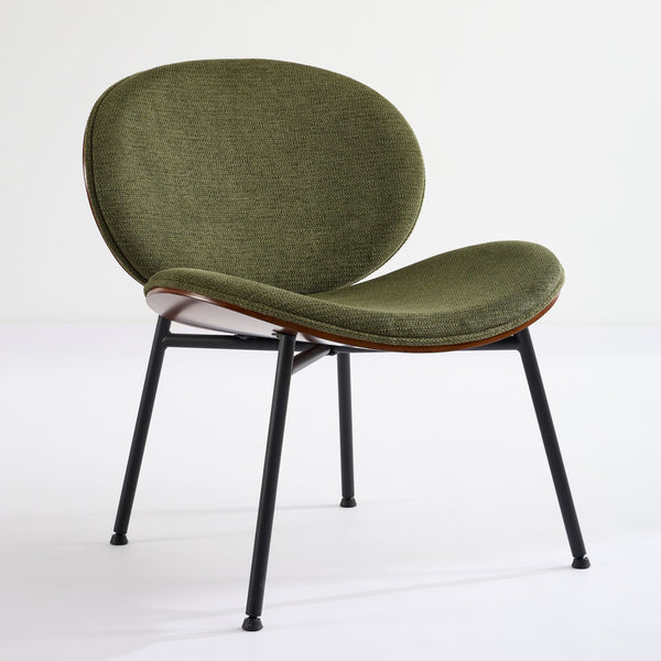 English Elm Mid-Century Shell Chair with Wood Grain Veneer, Curved Wide Seat, Metal-Wood Frame Holds 330+ lbs Green W1143P214256