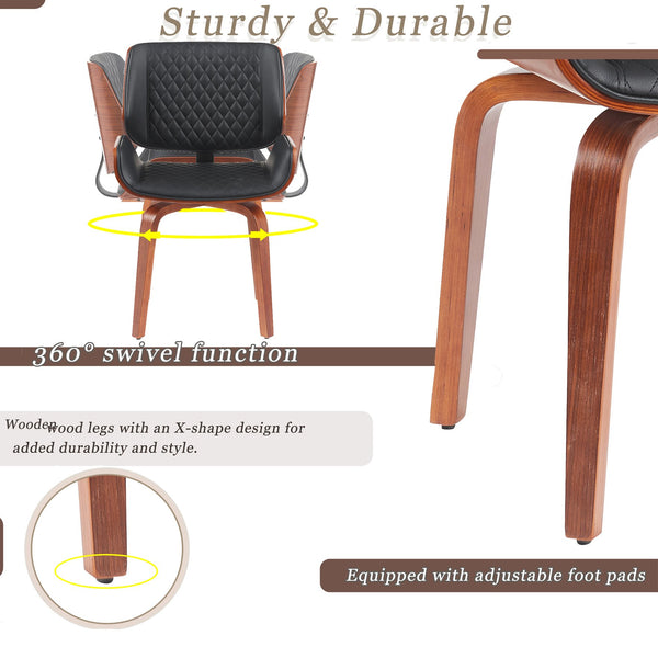 English Elm Mid-Century Modern Dining Chair Set Of 2 - Stylish 360° Swivel, Ergonomic Pu Leather For Any Space N842P290057B