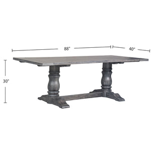 English Elm Rectangular Weathered Gray Trestle Dining Table with Double Turned Pedestal – Rustic Elegance, Durable Craftsmanship, Family-Friendly Centerpiece B016S00012
