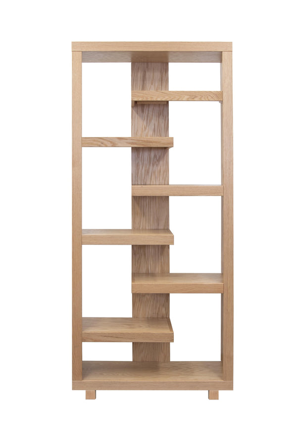 English Elm Laurel Canyon 80" Bookcase — Oak solids & veneers, six alternating shelves, rustic-modern display piece ready Natural B108P292285