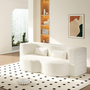 English Elm Modern Corduroy Floor Sofa Foldable Twin Sleeper Foam Filled for Compact Living Spaces Beige+White W1885P435360