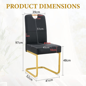 English Elm Modern Cantilever Gold Frame Pu Leather Dining Chairs Glam Set of Four Black W3875P372986