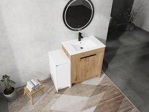 English Elm 42 Inch Freestanding Bathroom Vanity With Ceramic Sink, Soft-Close Doors & Ample Storage Solutions W999S00309
