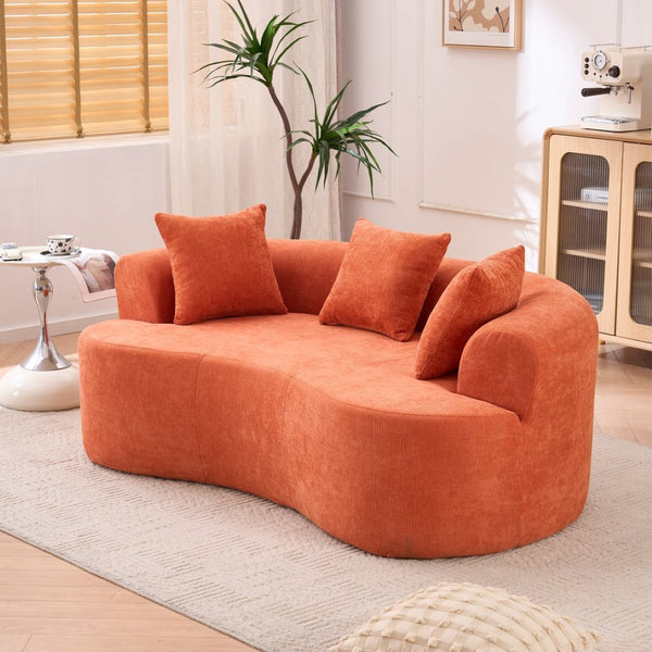 English Elm Crescent-shaped Chenille Sofa Curved Low-back Two-seater with Cloud-like Deep Cushions Orange W2012P375749
