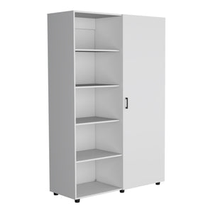 English Elm Eco 72" High 6-Tier Shelf Cabinet Armoire with Two Hanging Rods, Five Shelves, Mobile Storage Unit White 79.37 L x 22.83 W x 4.33 H B070S00349